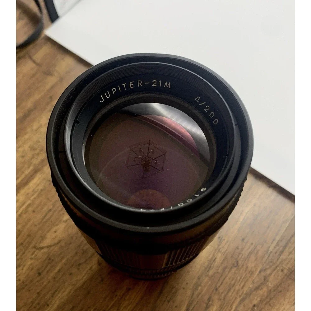 Telephoto Glass Lens Jupiter-21M 4/200 Soviet USSR Metal Canon Adapter Leather